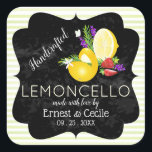 Lemoncello Chalkboard Kijk Wedding Vierkante Sticker<br><div class="desc">Citroen en aardbei met takjes van lavendel en rozemarijn.</div>