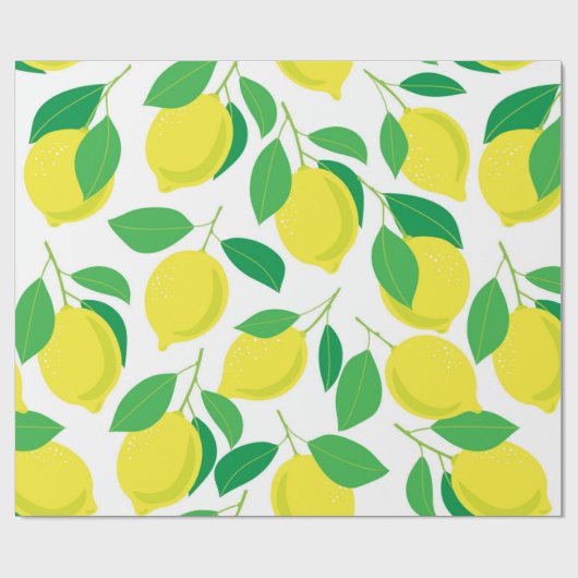 Lemonen en bladeren cadeaupapier (Vlak)