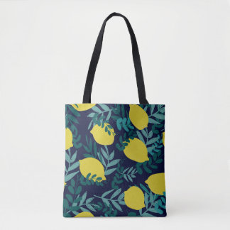 Lemonen en bladeren tote bag