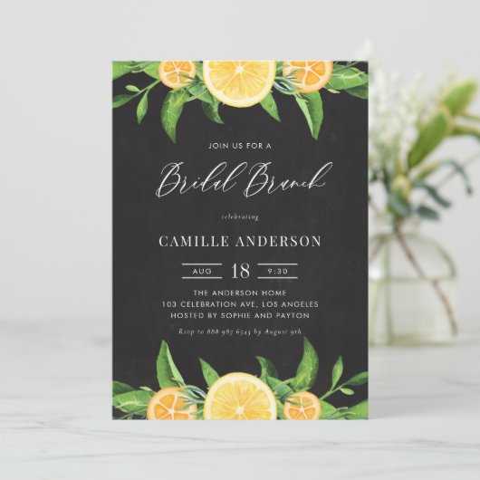 Lemonen en Sinaasappels Chalkboard Summer Bridal B Kaart (Staand voorkant)