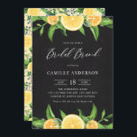 Lemonen en Sinaasappels Chalkboard Summer Bridal B Kaart<br><div class="desc">Nodig gasten aan uw gebeurtenis met dit bijtende citrusthema bridale brunch uitnodiging uit. Het bevat illustraties van de waterverf van citroenen,  clementines,  bloesems en groene garland met een achtergrond van faux chalkboard. Deze citroenuitnodiging zal perfect zijn voor citrusthema's en bruinkoolbriddes in de zomer.</div>