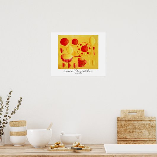 Lemonen en sinaasappels met kommen Schilderij Poster (Keuken)