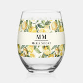 Lemonen monogram initiaal naam wijnglas zonder voet (Voorkant)