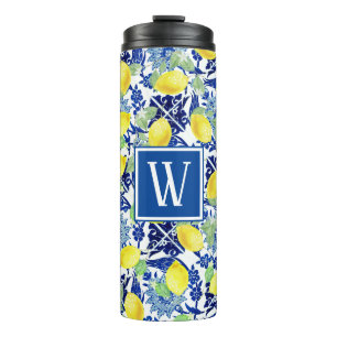 Lemonen van Vibrant Land & Blauwe Floral   Monogra Thermosbeker