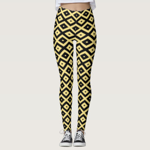 Lemongeel en zwart diamantpatroon leggings