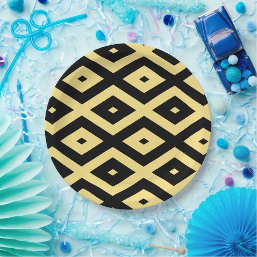 Lemongeel en zwart diamantpatroon papieren bordje (Feest)