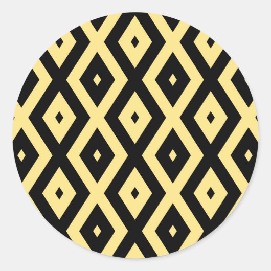 Lemongeel en zwart diamantpatroon ronde sticker (Voorkant)