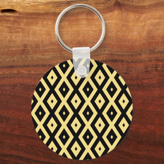 Lemongeel en zwart diamantpatroon sleutelhanger (Voorkant)