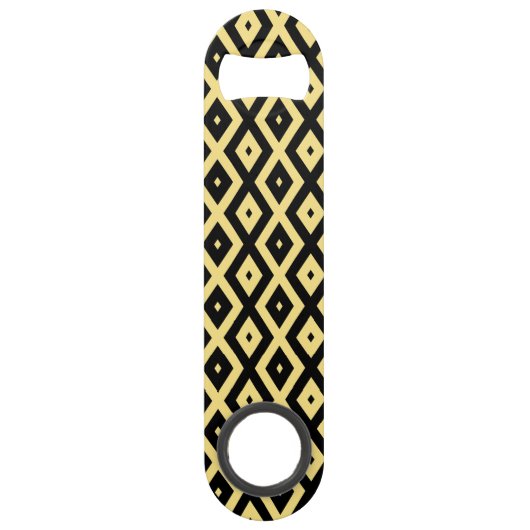 Lemongeel en zwart diamantpatroon speed flessenopener (Voorkant)