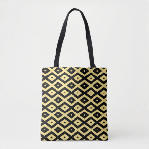 Lemongeel en zwart diamantpatroon tote bag