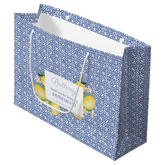 Lemons Amalfi Blue Tegels Weddenschap Bedankt Groot Cadeauzakje (Voorkant Gekanteld)