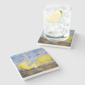 Lemons and Azulejos — Classic Blue & Yellow Still  Stenen Onderzetter (Zijkant)