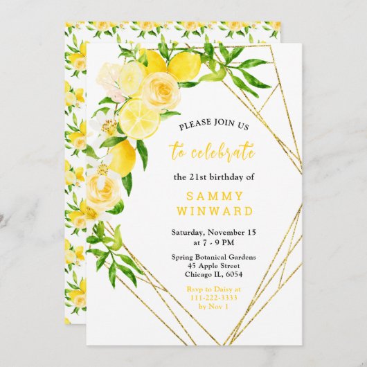 Lemons and Flowers with Foliage Birthday Kaart (Voorkant / Achterkant)