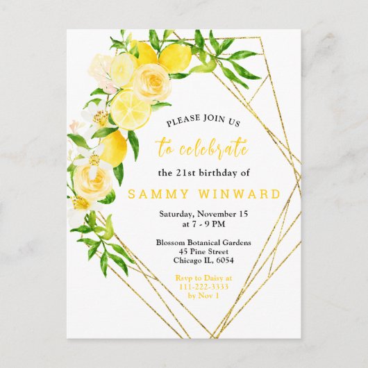 Lemons and Flowers with Foliage Birthday Party Briefkaart (Voorkant)