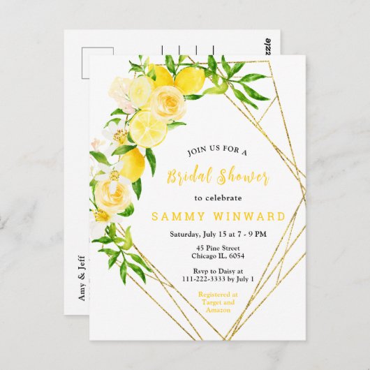 Lemons and Flowers with Foliage Bridal Shower Briefkaart (Voorkant / Achterkant)