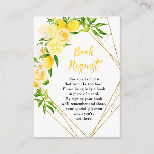 Lemons and Foliage Baby Shower Book Request Informatiekaartje (Voorkant)