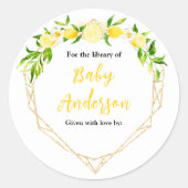 Lemons and Foliage Baby Shower Bookplate Ronde Sticker (Voorkant)