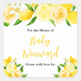 Lemons and Foliage Baby Shower Bookplate Vierkante Sticker