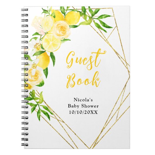 Lemons and Foliage Baby Shower Guest Book Notitieboek (Voorkant)