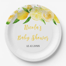 Lemons and Foliage Baby Shower Papieren Bordje