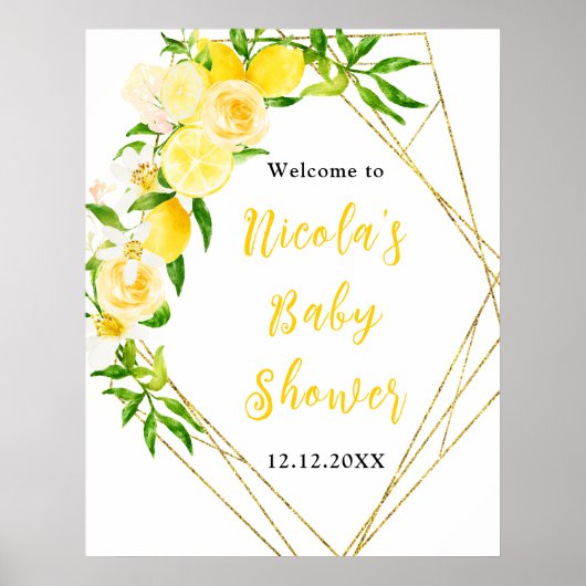 Lemons and Foliage Baby Shower Welcome Poster (Voorkant)