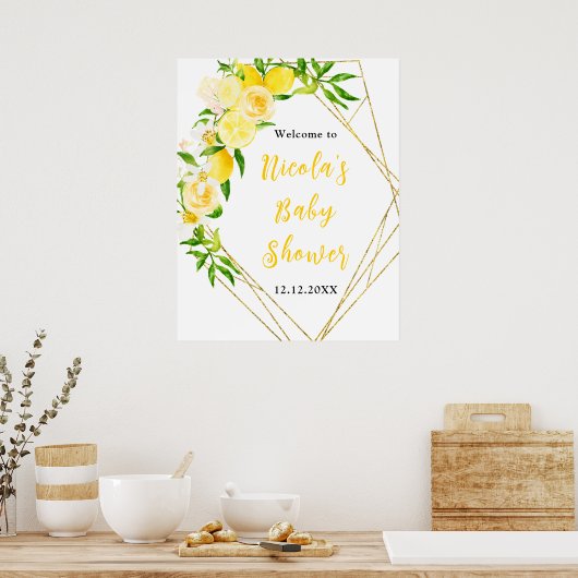Lemons and Foliage Baby Shower Welcome Poster (Keuken)