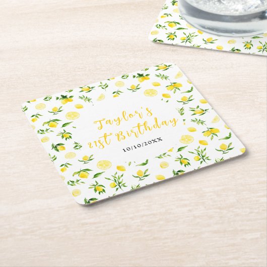 Lemons and Foliage Birthday Kartonnen Onderzetters (Schuin)