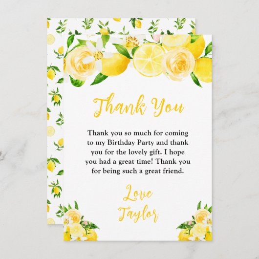 Lemons and Foliage Birthday Party Bedankkaart (Voorkant / Achterkant)