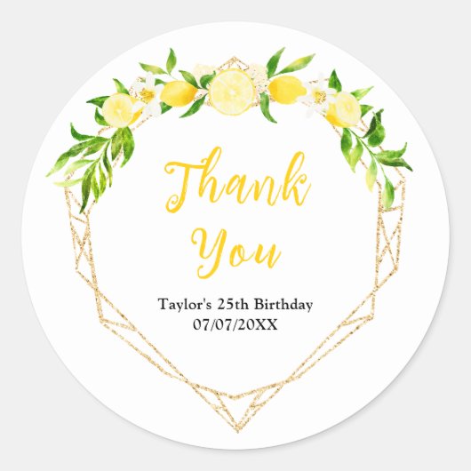 Lemons and Foliage Birthday Party Thank You Ronde Sticker (Voorkant)