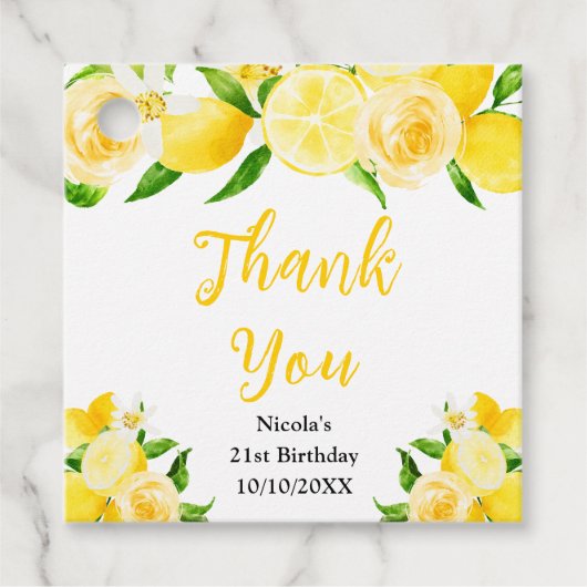 Lemons and Foliage Birthday Thank You Bedankjes Labels (Voorkant)
