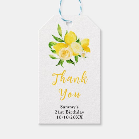 Lemons and Foliage Birthday Thank You Cadeaulabel (Voorkant)