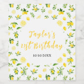 Lemons and Foliage Birthday Wijn Etiket (Enkel label)
