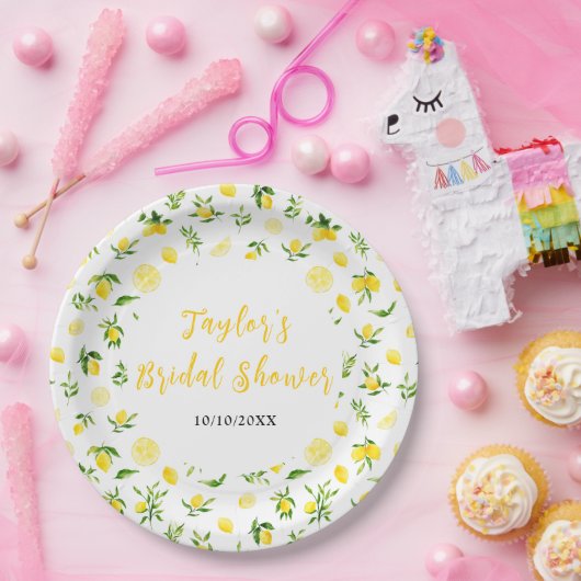 Lemons and Foliage Bridal Shower Papieren Bordje (Feest)