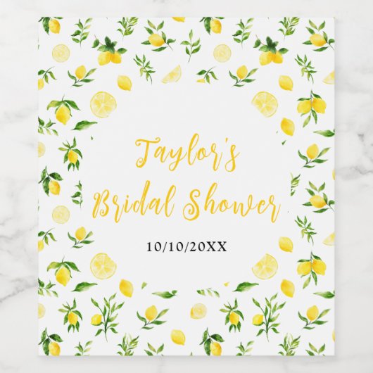 Lemons and Foliage Bridal Shower Wijn Etiket (Enkel label)