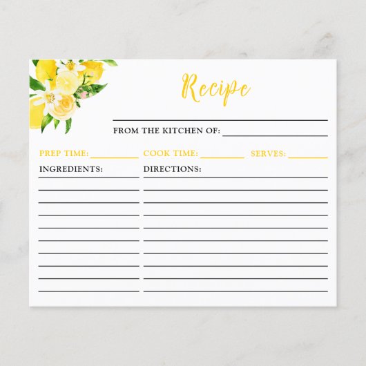 Lemons and Foliage Recipe Card (Voorkant)