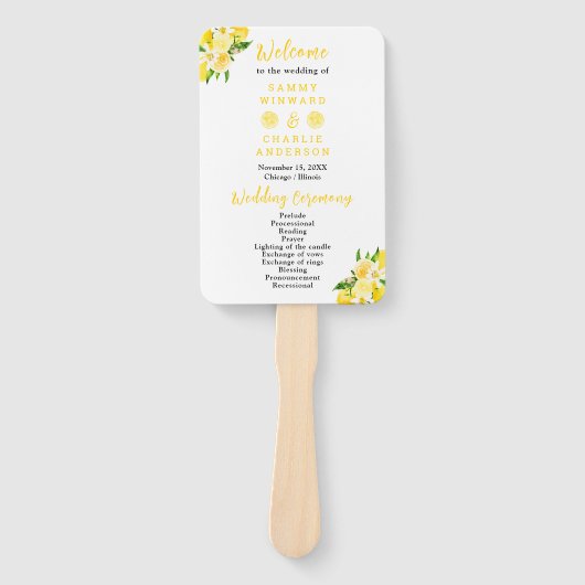 Lemons and Foliage Wedding Program Handwaaier (Voorkant)