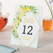 Lemons and Foliage Wedding Table Number Reclamebord Met Voetstuk (Insitu)