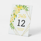 Lemons and Foliage Wedding Table Number Reclamebord Met Voetstuk (Voorkant)