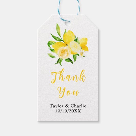 Lemons and Foliage Wedding Thank You Cadeaulabel (Voorkant)