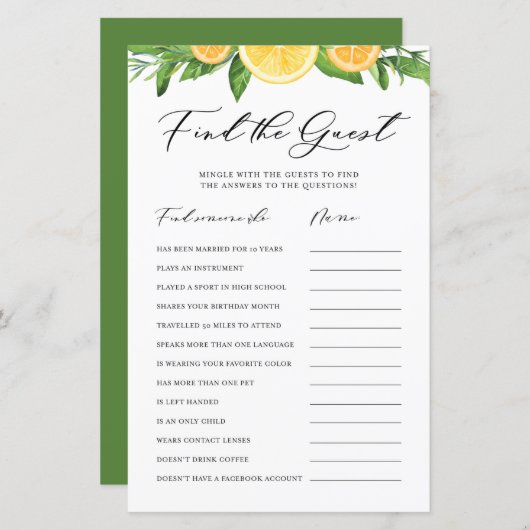 Lemons and Oranges Find the Guests Shower Game (Voorkant / Achterkant)