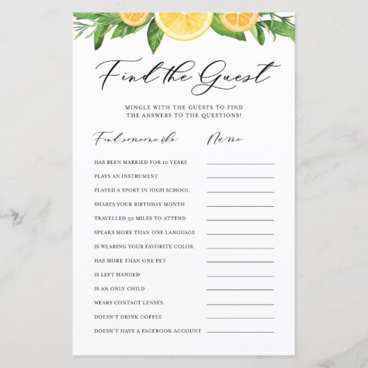 Lemons and Oranges Find the Guests Shower Game (Voorkant)