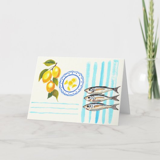 Lemons and sardines coastal greeting card bedankkaart (Voorkant)