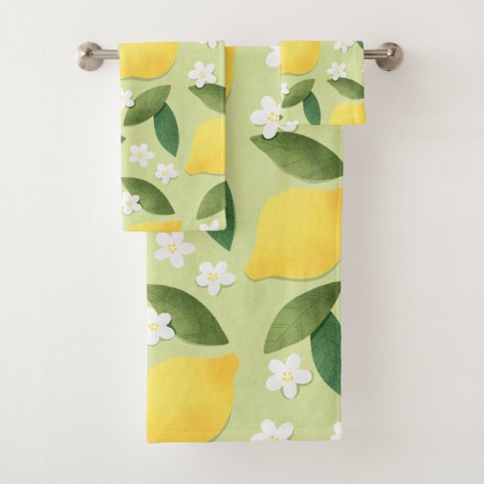 Lemons ans White Flowers on Green Background Bad Handdoek (Insitu)