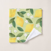 Lemons ans White Flowers on Green Background Bad Handdoek (Wasdoekje)