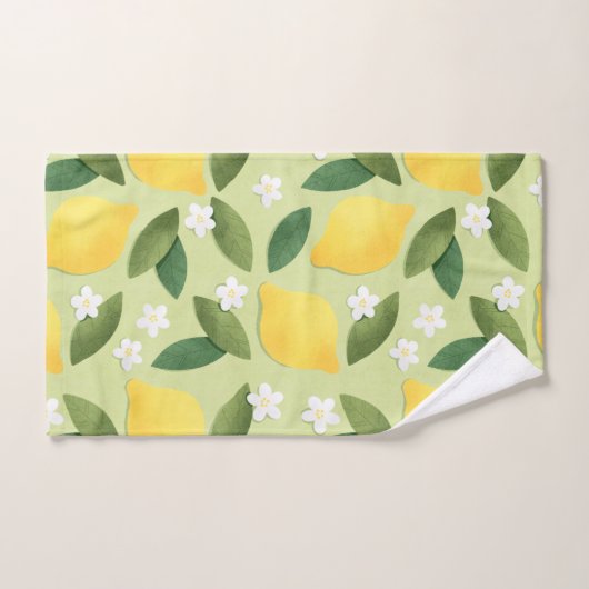 Lemons ans White Flowers on Green Background Bad Handdoek (Handdoek)