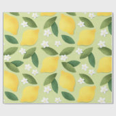 Lemons ans White Flowers on Green Background Cadeaupapier (Vlak)