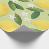 Lemons ans White Flowers on Green Background Cadeaupapier (Hoek)