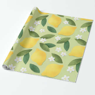 Lemons ans White Flowers on Green Background Cadeaupapier