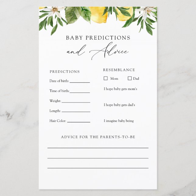 Lemons Baby Advice and Predication Card (Voorkant)