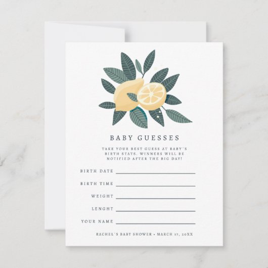 Lemons baby shower gissen spel kaart (Voorkant)
